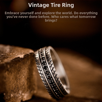 Huayoule új kerékgyűrű férfi divatos személyiségű retró berakásos kő gumiabroncs-nyílás-állító fiú gyűrű