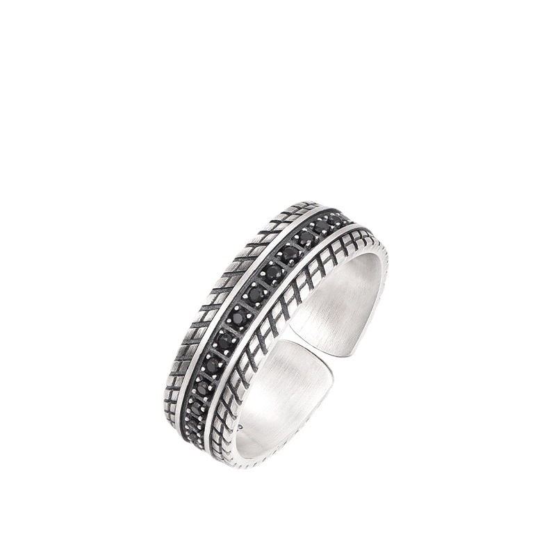 Huayoule új kerékgyűrű férfi divatos személyiségű retró berakásos kő gumiabroncs-nyílás-állító fiú gyűrű