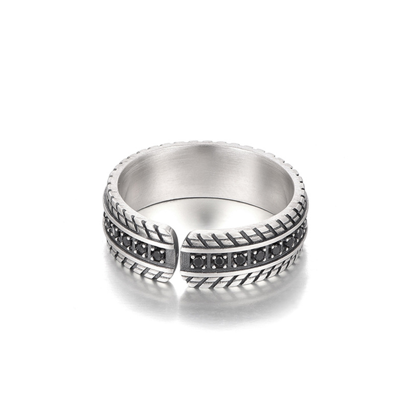 Huayoule új kerékgyűrű férfi divatos személyiségű retró berakásos kő gumiabroncs-nyílás-állító fiú gyűrű