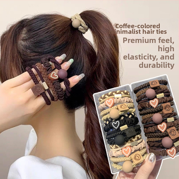 Γυναικεία, αναβαθμισμένη, χοντρή, καφέ λαστιχένια κορδέλα αλογοουρά 5 τεμαχίων, απλή, μη τραυματιστική, ανθεκτική, αξεσουάρ μαλλιών