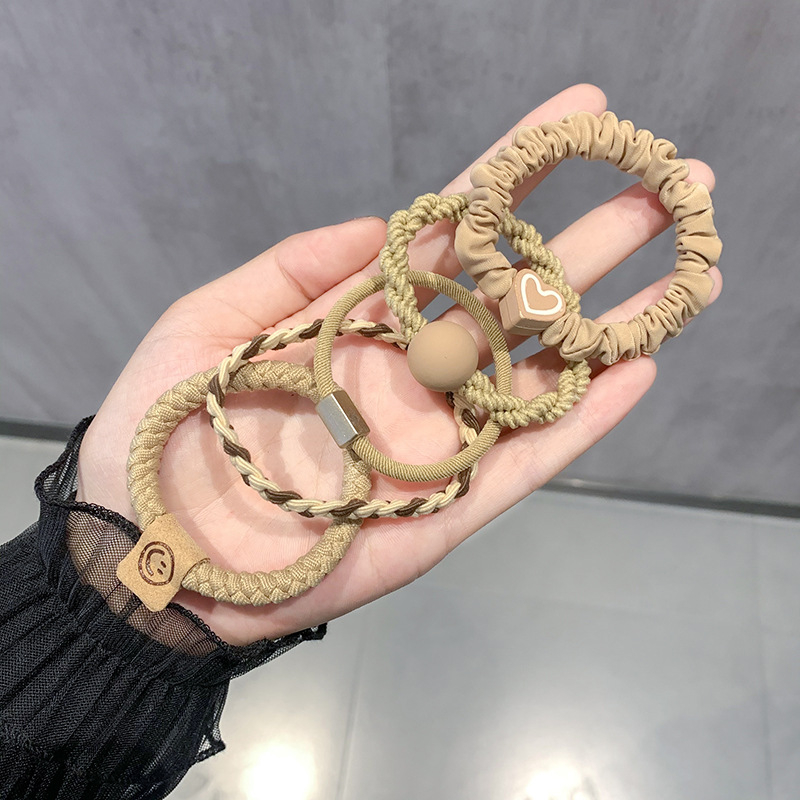 Γυναικεία, αναβαθμισμένη, χοντρή, καφέ λαστιχένια κορδέλα αλογοουρά 5 τεμαχίων, απλή, μη τραυματιστική, ανθεκτική, αξεσουάρ μαλλιών