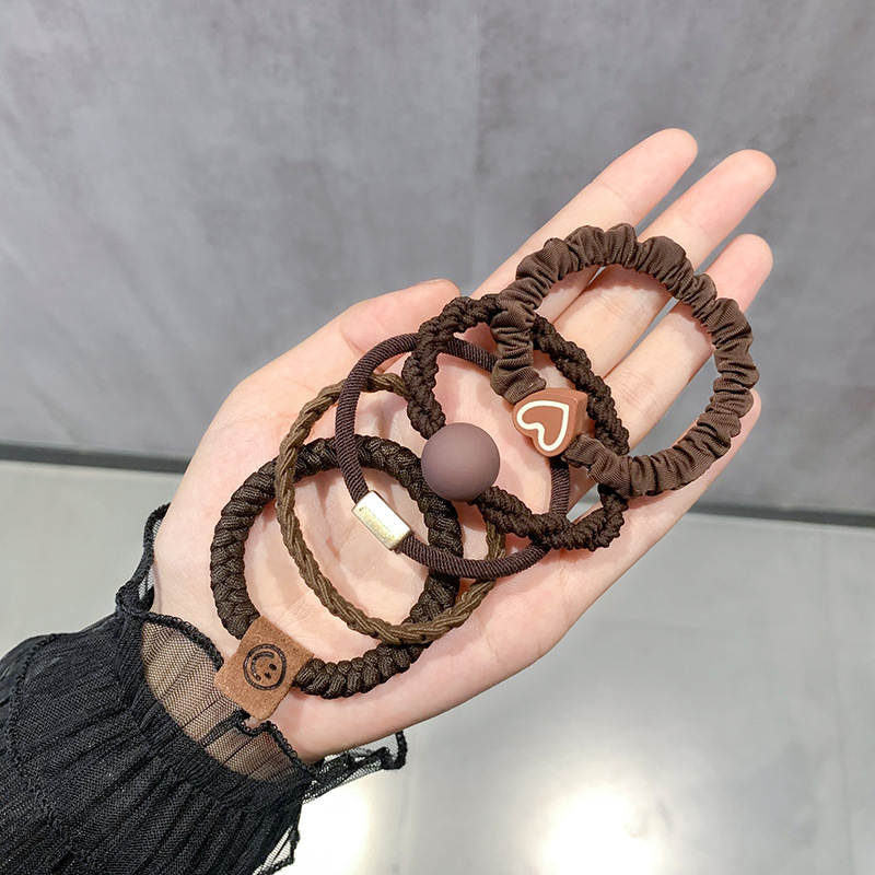 Γυναικεία, αναβαθμισμένη, χοντρή, καφέ λαστιχένια κορδέλα αλογοουρά 5 τεμαχίων, απλή, μη τραυματιστική, ανθεκτική, αξεσουάρ μαλλιών