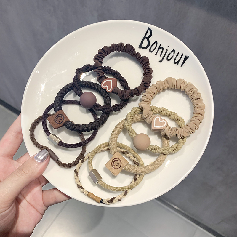 Γυναικεία, αναβαθμισμένη, χοντρή, καφέ λαστιχένια κορδέλα αλογοουρά 5 τεμαχίων, απλή, μη τραυματιστική, ανθεκτική, αξεσουάρ μαλλιών