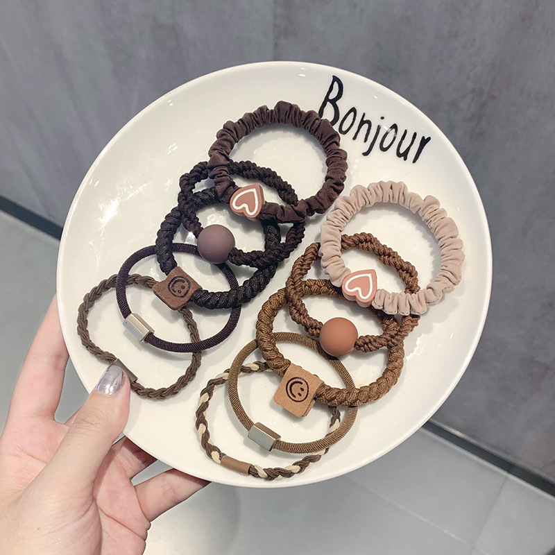 Γυναικεία, αναβαθμισμένη, χοντρή, καφέ λαστιχένια κορδέλα αλογοουρά 5 τεμαχίων, απλή, μη τραυματιστική, ανθεκτική, αξεσουάρ μαλλιών