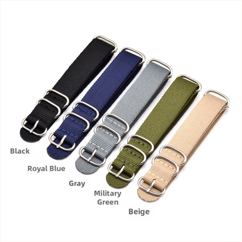 Kvaliteetne viie rõngaga nailonrihmaga ühevärviline lõuendist kellarihm 18 20 22 24 mm ühevärviline kootud käevõru laos.