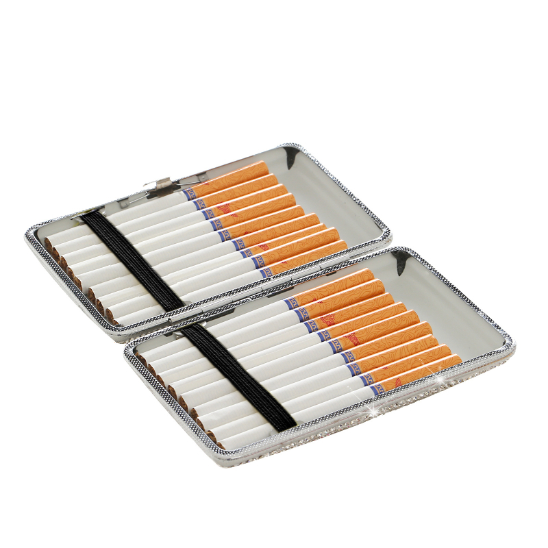 Határokon átnyúló, gyémántokkal kirakott, fém, hordozható, női, kreatív, új, bőr, finom, durva, univerzális cigarettatartó