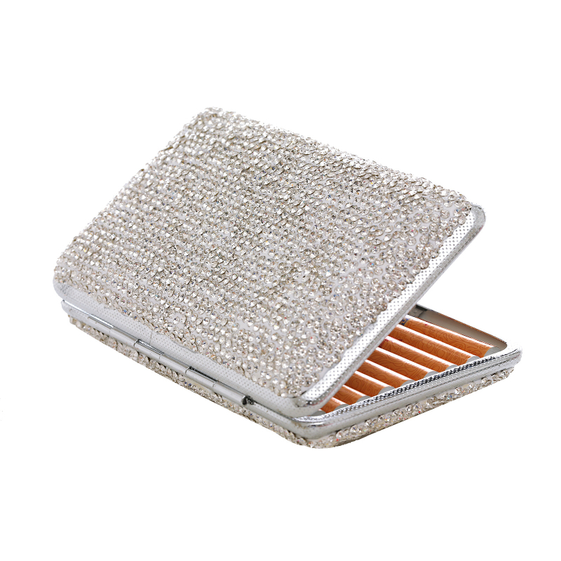 Határokon átnyúló, gyémántokkal kirakott, fém, hordozható, női, kreatív, új, bőr, finom, durva, univerzális cigarettatartó
