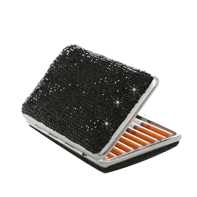 Határokon átnyúló, gyémántokkal kirakott, fém, hordozható, női, kreatív, új, bőr, finom, durva, univerzális cigarettatartó