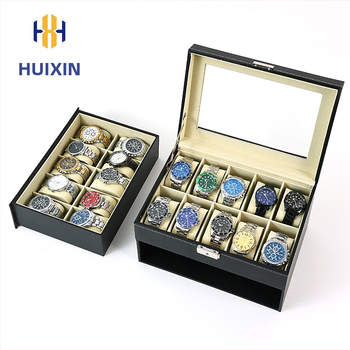 Didmeninė prekyba PU odos dvigubo sluoksnio stalčiumi 20 bitų laikrodžių dėžutės papuošalų dovanų laikymo pakavimo dėžutės gamyklos tiesioginis tiekimas