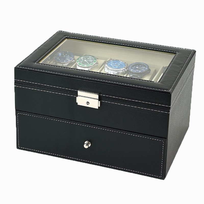 Didmeninė prekyba PU odos dvigubo sluoksnio stalčiumi 20 bitų laikrodžių dėžutės papuošalų dovanų laikymo pakavimo dėžutės gamyklos tiesioginis tiekimas
