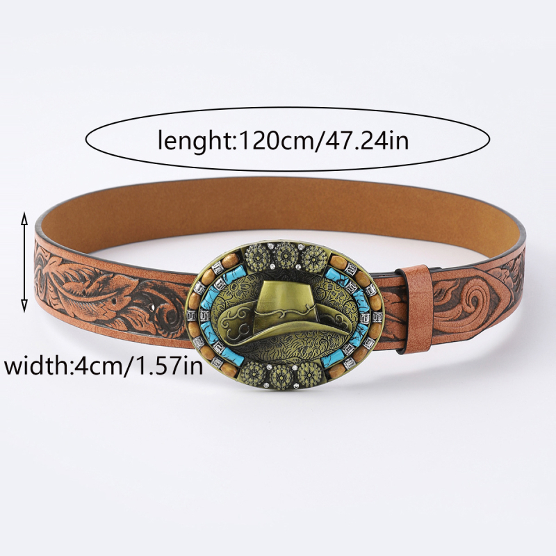 Bohém retró öv, férfi western stílusú kalapöv, női dizájn, fémcsatos farmer kalapöv, pu öv