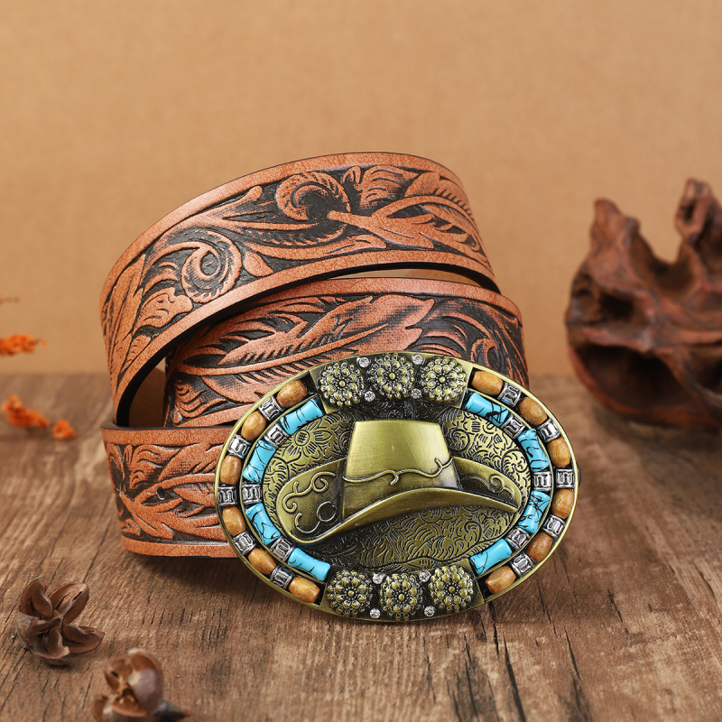 Bohém retró öv, férfi western stílusú kalapöv, női dizájn, fémcsatos farmer kalapöv, pu öv