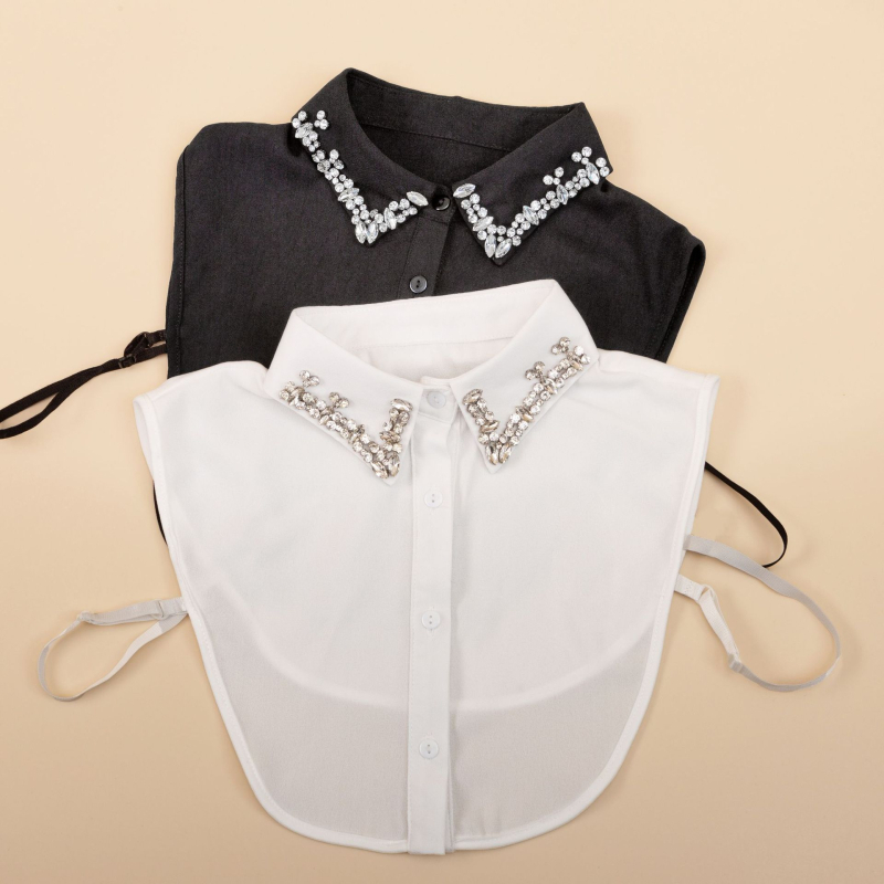 Есенно-зимен бутиков популярен корейски стил стъклен диамант модно дамско облекло универсална фалшива яка риза до половин дължина фалшива яка за жени