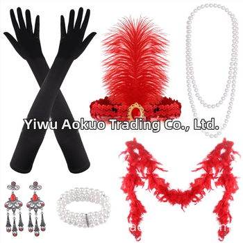 Gatsby 1920-as évekbeli legénybúcsú retro toll fejpánt álarcosbál szett fejdísz nyaklánc kesztyűk cigarettarúd