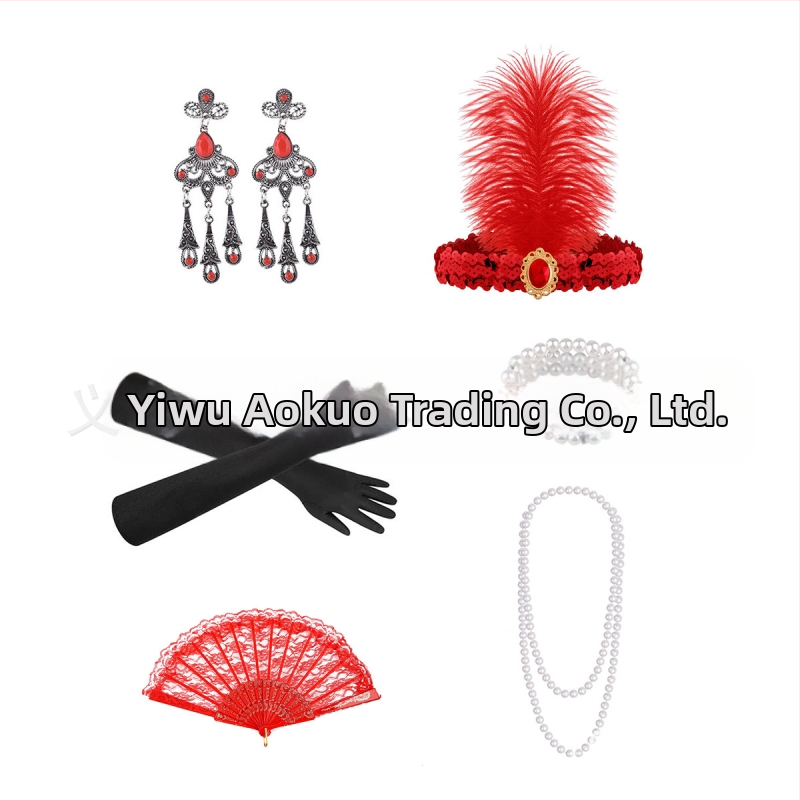 Gatsby 1920-as évekbeli legénybúcsú retro toll fejpánt álarcosbál szett fejdísz nyaklánc kesztyűk cigarettarúd