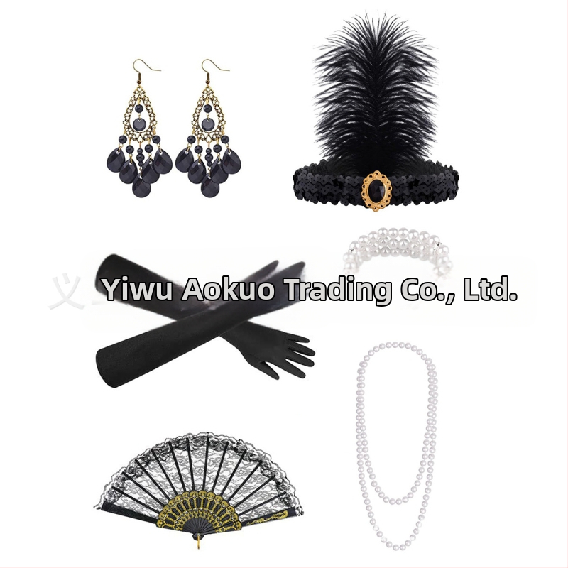 Gatsby 1920-as évekbeli legénybúcsú retro toll fejpánt álarcosbál szett fejdísz nyaklánc kesztyűk cigarettarúd