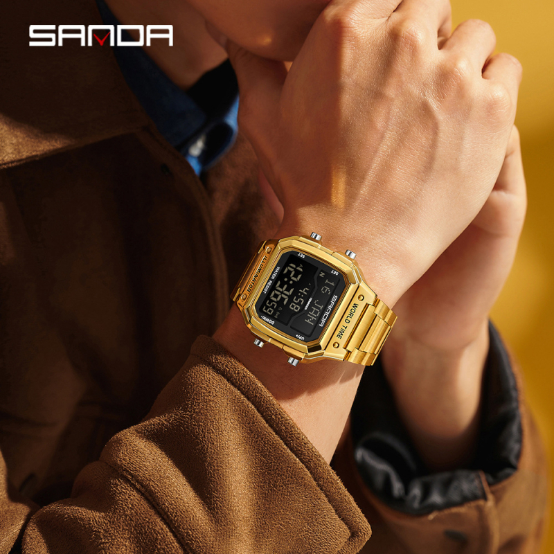 „Sanda“ elektroninis laikrodis Viduriniuose Rytuose, tarpvalstybinis žymių kompasas, tylus daugiafunkcis laiko priminimas, daugiafunkcis vyriškas laikrodis