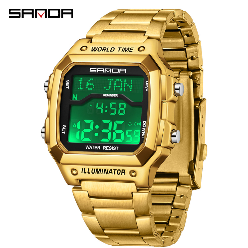 „Sanda“ elektroninis laikrodis Viduriniuose Rytuose, tarpvalstybinis žymių kompasas, tylus daugiafunkcis laiko priminimas, daugiafunkcis vyriškas laikrodis