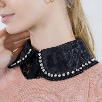 Strasszos, kerek nyakú, aranyos, összeillő pulóver, elegáns, bájos dizájn, niche, luxus, hamis gallér, gyermek, raktáron