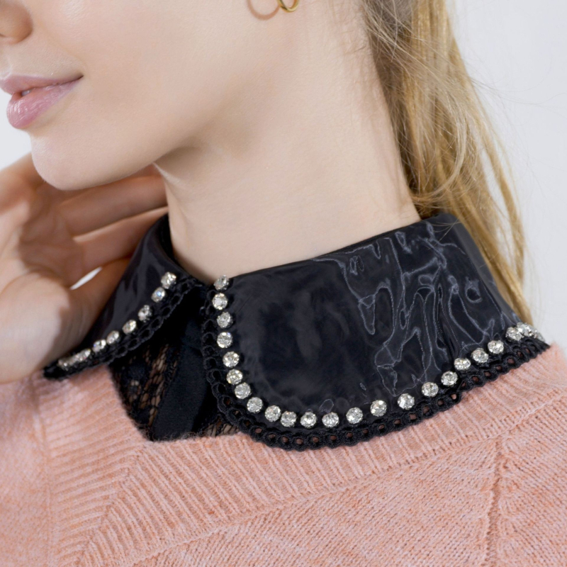 Strasszos, kerek nyakú, aranyos, összeillő pulóver, elegáns, bájos dizájn, niche, luxus, hamis gallér, gyermek, raktáron