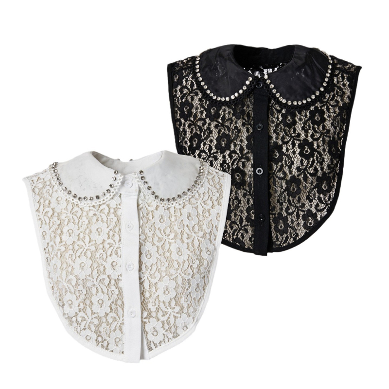 Strasszos, kerek nyakú, aranyos, összeillő pulóver, elegáns, bájos dizájn, niche, luxus, hamis gallér, gyermek, raktáron