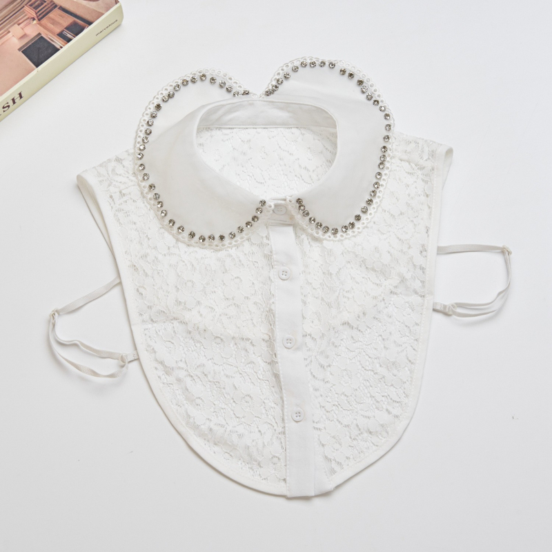 Strasszos, kerek nyakú, aranyos, összeillő pulóver, elegáns, bájos dizájn, niche, luxus, hamis gallér, gyermek, raktáron