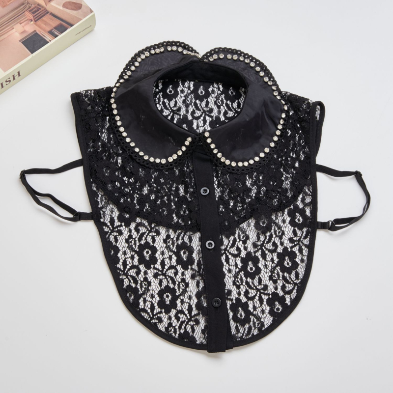 Strasszos, kerek nyakú, aranyos, összeillő pulóver, elegáns, bájos dizájn, niche, luxus, hamis gallér, gyermek, raktáron