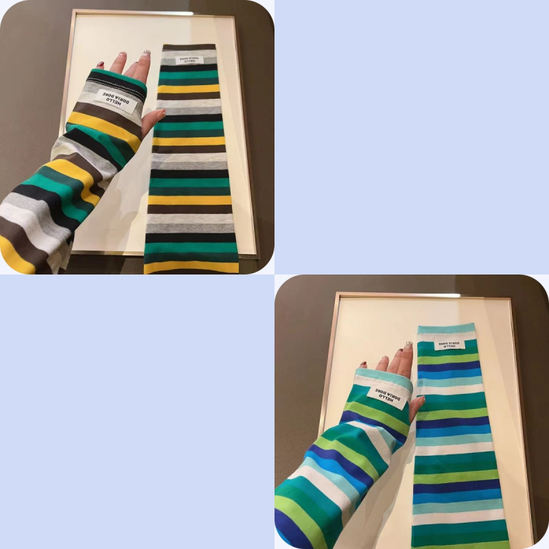 Színben illeszkedő csíkos napvédő ujjak Női jég selyem laza jégvédő ujjak Nyári napvédelem UV-szűrős karvédő jégvédő ujjak