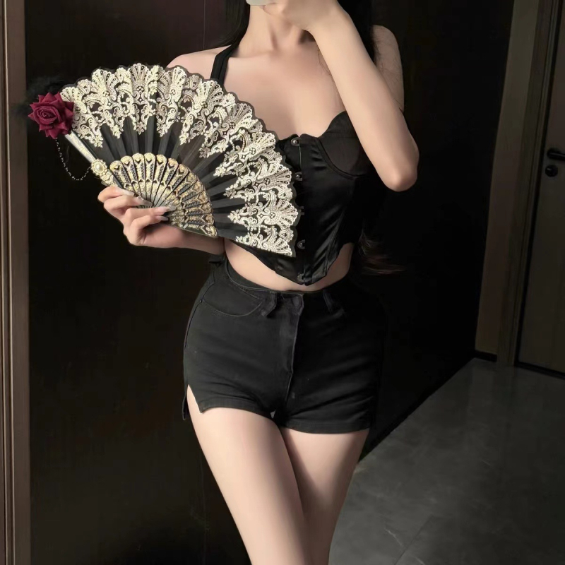 Új Lolita csipke legyező Gyönyörű retró európai stílusú rózsás összecsukható legyező Tea Party Diablo Comic-Con Cos kellékek