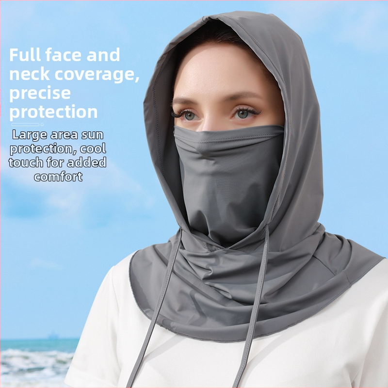 Suvine päikesekaitse kapuutsiga jääsiidist õhuke päikesevarju mask meestele ja naistele, näokaitse, kaelasall, õuemüts, jalgrattamask