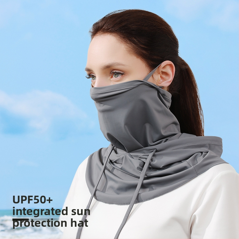 Лятна слънцезащитна маска с качулка от ледена коприна, тънка, за мъже и жени, защита за лице, шал за врата, шапка за открито, маска за колоездене