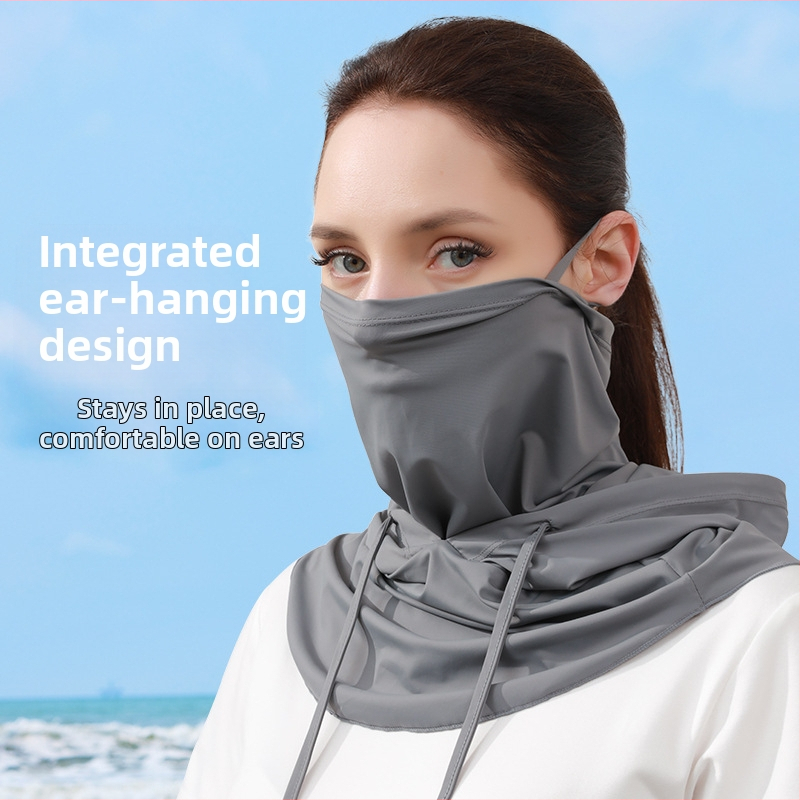 Лятна слънцезащитна маска с качулка от ледена коприна, тънка, за мъже и жени, защита за лице, шал за врата, шапка за открито, маска за колоездене