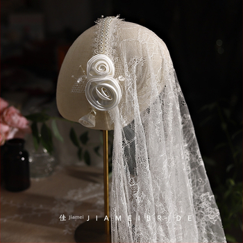 Νέα νυφική κόμμωση γάμου με vintage δαντέλα σε στιλ Δημοκρατίας της Κίνας, γαλλική ιδιοσυγκρασία, αξεσουάρ μαλλιών με ρακέτα, βαριά βιομηχανία νυφικού