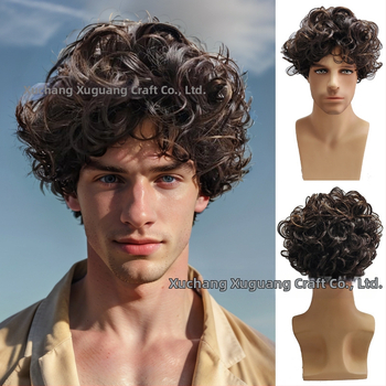 TEMU Euroopa ja Ameerika parukas meeste parukas lühikesed juuksed meeste kohev tumepruun parukas tukk ülespööratud lühikesed juuksed lokkis juuksed