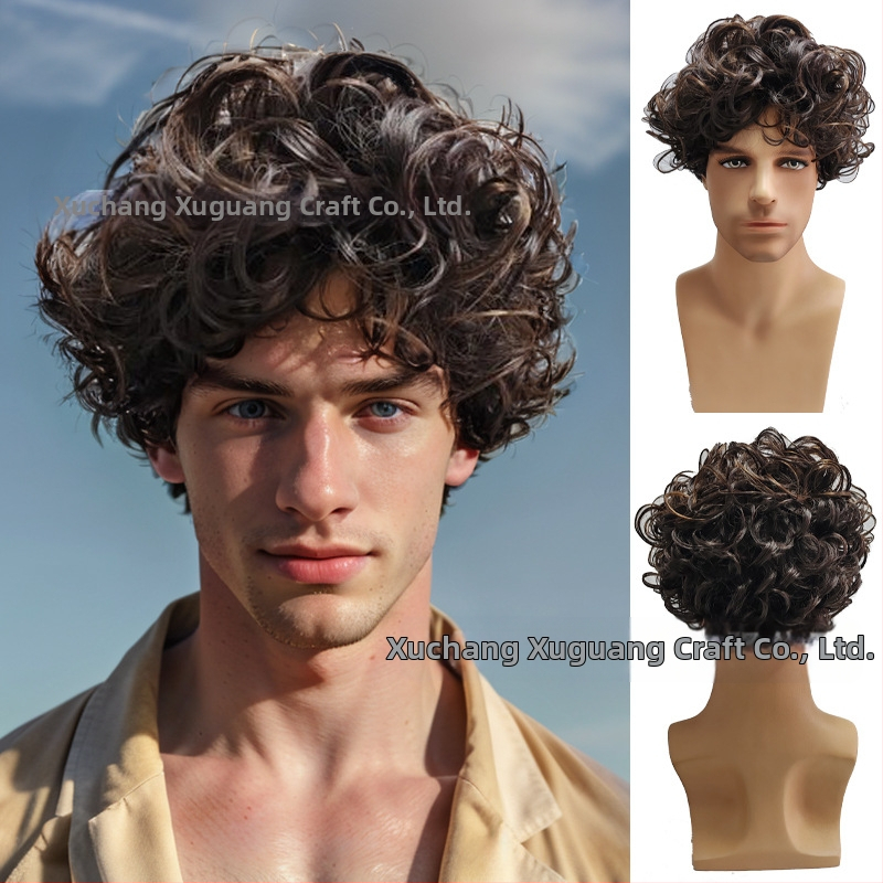 TEMU Euroopa ja Ameerika parukas meeste parukas lühikesed juuksed meeste kohev tumepruun parukas tukk ülespööratud lühikesed juuksed lokkis juuksed