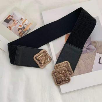 Vintage csatos derékzáras női rugalmas, széles derekú, dekoratív kabát, kabát derékgyári arany körte alakú csepp