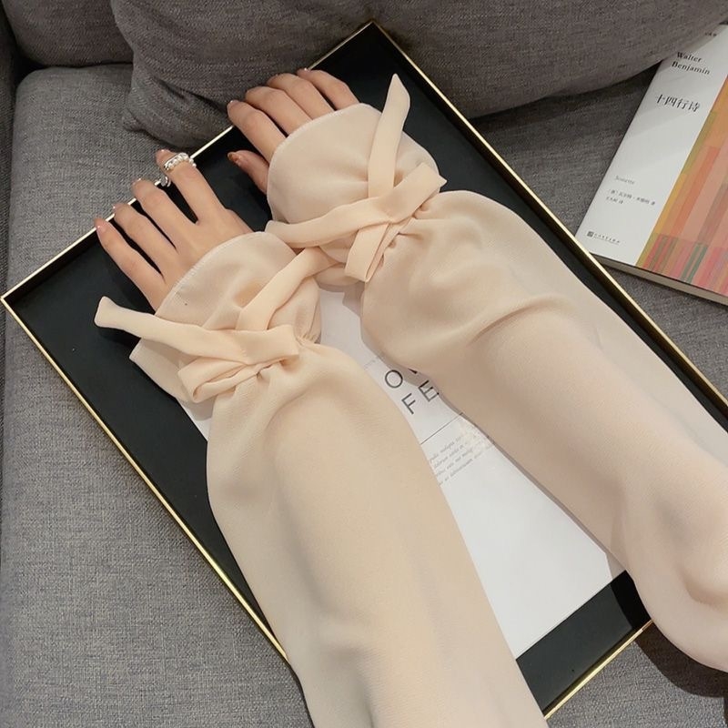 Šifoninės kaspino rankovės, studentų versija, mielos, mielos, važinėjančios dviračiu, atsparios vėjui, vasarinės, vėsios, apsaugančios nuo saulės, rankovės su ledu.