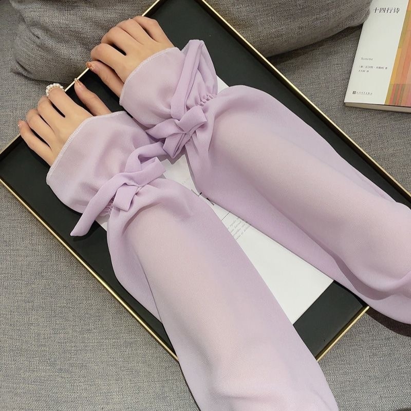 Šifoninės kaspino rankovės, studentų versija, mielos, mielos, važinėjančios dviračiu, atsparios vėjui, vasarinės, vėsios, apsaugančios nuo saulės, rankovės su ledu.