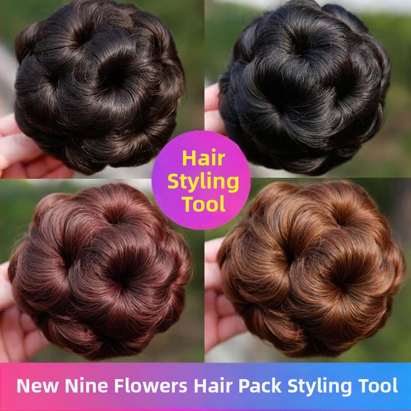 Deviņu ziedu piecu krāsu matu gredzenu bumbiņas, galvas zieds, matu soma, sprādzes sprādze, matu sprādze, mākslīgo matu loku gredzens, noliktavā vairumtirdzniecībā