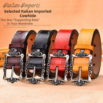 Nagykereskedelmi retro valódi bőr öv női tűcsatos dombornyomott öv marhabőr koreai változat sokoldalú nadrágöv most dropshipping