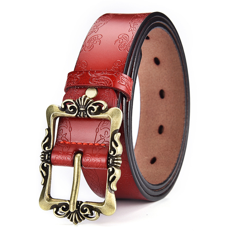 Nagykereskedelmi retro valódi bőr öv női tűcsatos dombornyomott öv marhabőr koreai változat sokoldalú nadrágöv most dropshipping