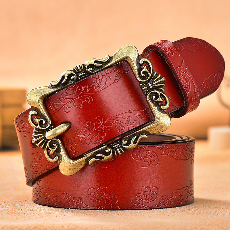 Nagykereskedelmi retro valódi bőr öv női tűcsatos dombornyomott öv marhabőr koreai változat sokoldalú nadrágöv most dropshipping