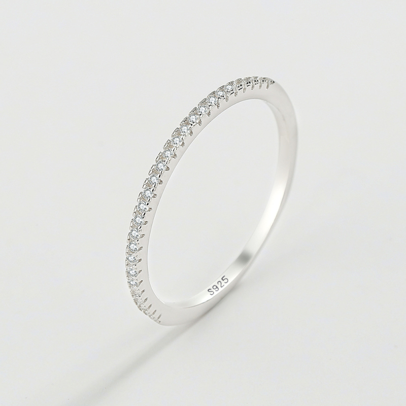 925 Sterling Ezüst Egyszerű Ins Stílusú Egysoros Gyémánt Gyűrű Félgyűrű Ujj Női Európai és Amerikai Divat Kisebb Mikro Gyémánt Farokgyűrű Közös Gyűrű