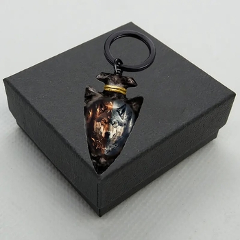 Temu határokon átnyúló új állat kétszínű farkasfej Farkas Totem hiedelem állat, fekete lánc háromszög kulcstartó,