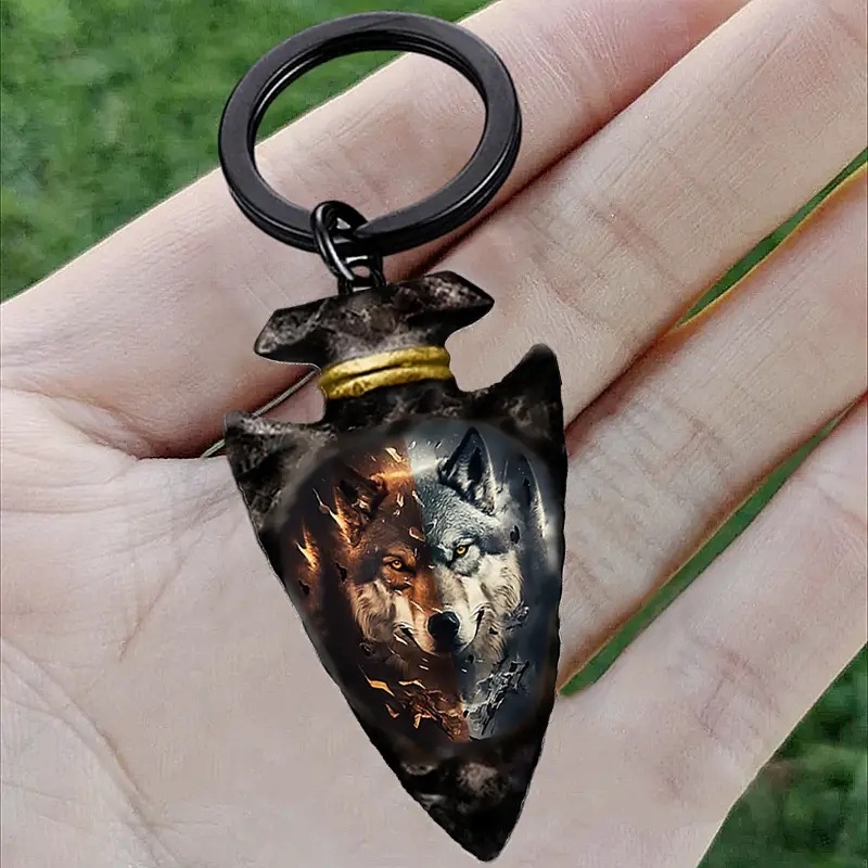 Temu határokon átnyúló új állat kétszínű farkasfej Farkas Totem hiedelem állat, fekete lánc háromszög kulcstartó,