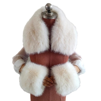 Ευρωπαϊκό και αμερικανικό στιλ υψηλής ποιότητας κοστούμι από ψεύτικη γούνα αλεπούς με τετράγωνη λαιμόκοψη και λεπτομέρεια στον καρπό, κομψό και έξυπνο, απαλό πέτο με στρογγυλή λαιμόκοψη για γυναίκες