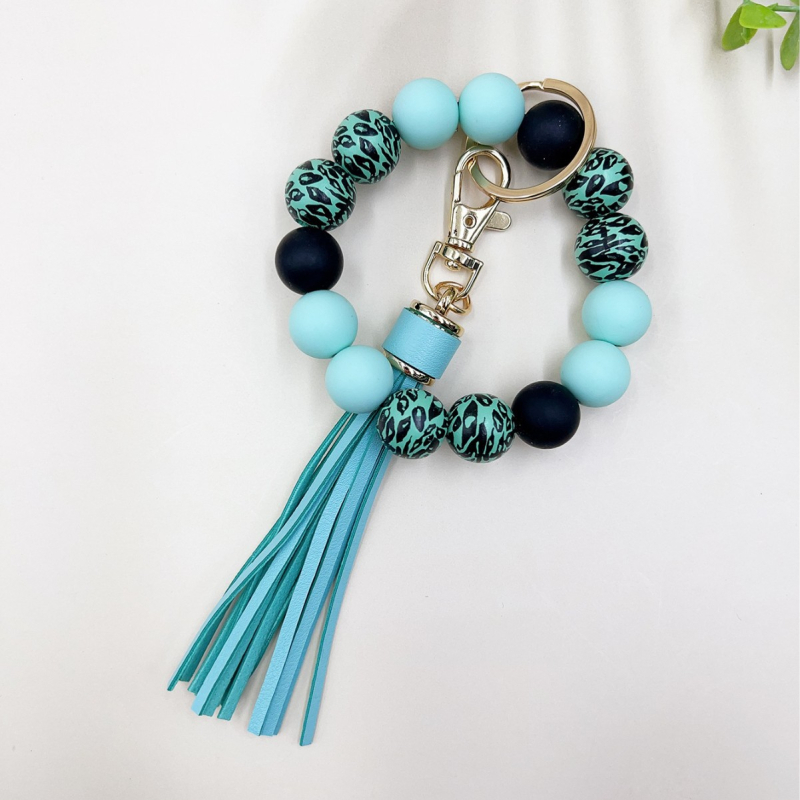 2024 Amazon új színes leopárd gyöngyös karkötő kulcstartó női színes gyöngyös karkötő bojtos medál
