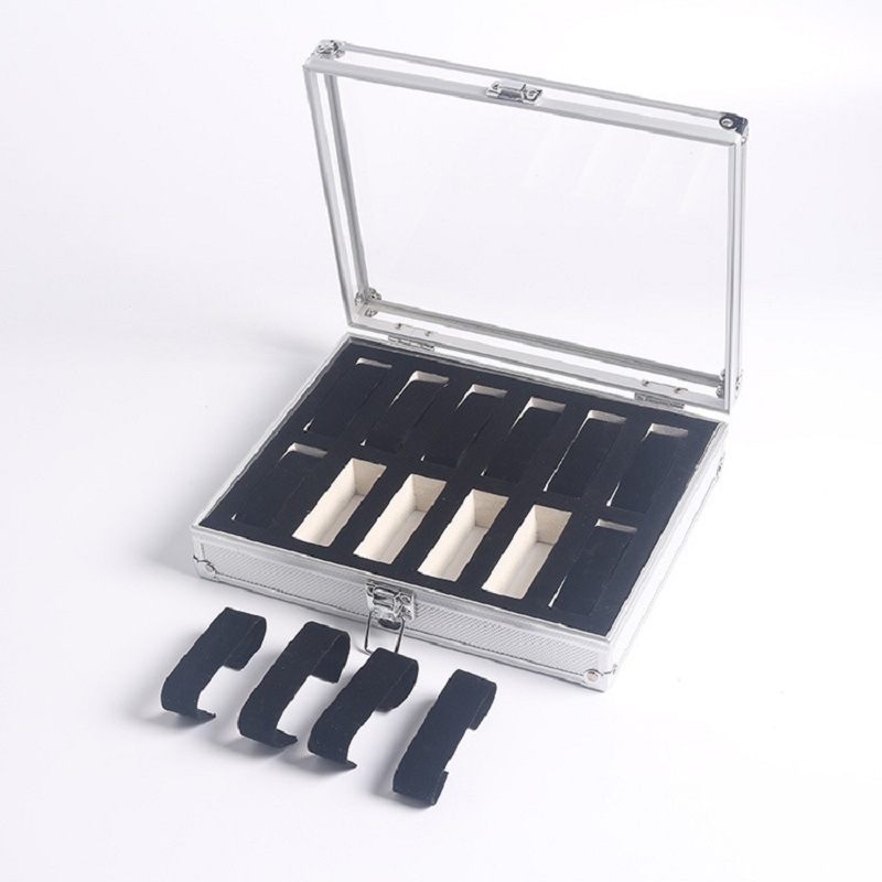 Tarpvalstybinis karšto pardavimo nešiojamas aliuminio lydinio laikrodžių demonstravimo dėžutė 6/12/24 laikrodžių laikymo dėžutė aliuminio lydinio įrankių dėžė