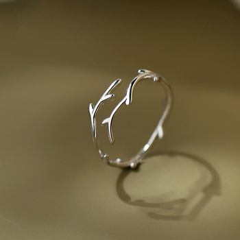 S925 srebrni japanski i korejski kreativni prsten s granom, mali svježi vjetar, jednostavan književni otvoreni prsten s rogom jelena, generacija kose