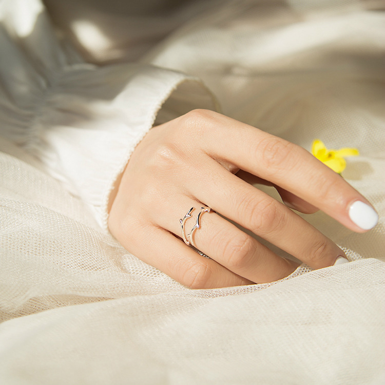 S925 srebrni japanski i korejski kreativni prsten s granom, mali svježi vjetar, jednostavan književni otvoreni prsten s rogom jelena, generacija kose